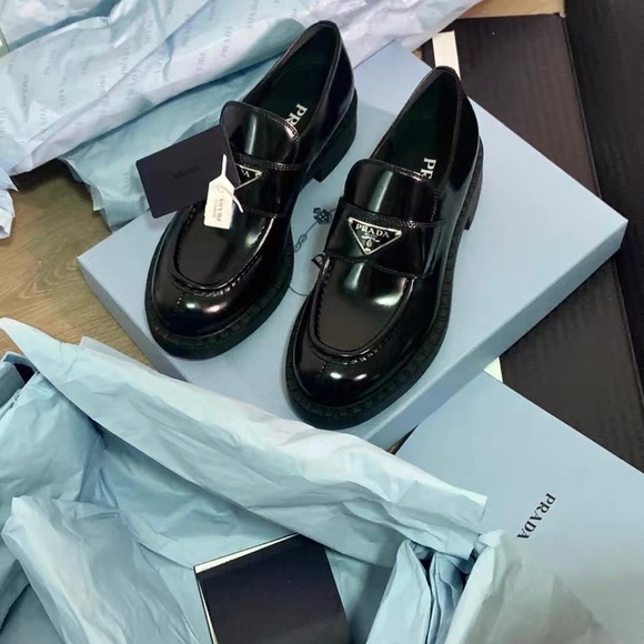 Prada Shiny Black Leather Loafers - Picture 1 of 5
